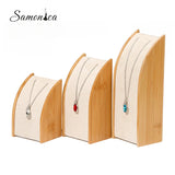 Bamboo Beige Velvet Jewelry Display Rack Necklace Pendant Organizer