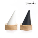 Bamboo Bevel Round Bottom Pointed Ring Display Rack Storage Stand Bracket