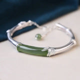 Sterling Silver Inlaid Natural Hetian Jade Gray Jade Bracelet