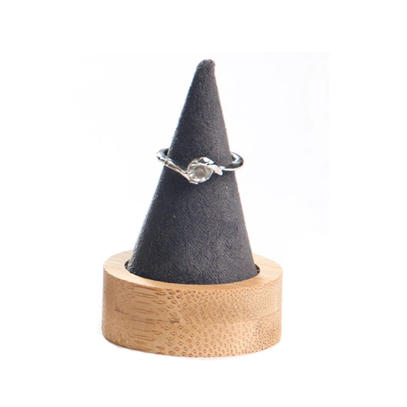 Bamboo Dark Grey Velvet Fingertip Ring Display Case