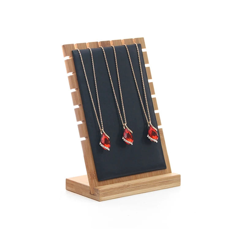 Bamboo PU Necklace Display Pendant Holder Rack Jewelry Organizer