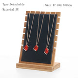 Bamboo PU Necklace Display Pendant Holder Rack Jewelry Organizer