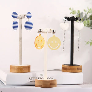 Bamboo Earring Display Holder Jewelry Organizer Round Bottom Eardrop Shelf