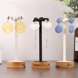 Bamboo Earring Display Holder Jewelry Organizer Round Bottom Eardrop Shelf