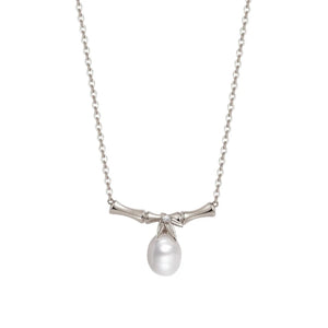 Bamboo Freshwater Pearl Pendant Necklace 925 Sterling Silver Jewelry