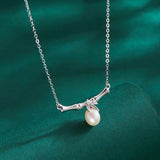 Bamboo Freshwater Pearl Pendant Necklace 925 Sterling Silver Jewelry