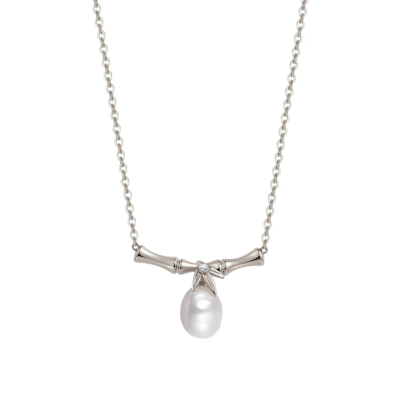 Bamboo Freshwater Pearl Pendant Necklace 925 Sterling Silver Jewelry