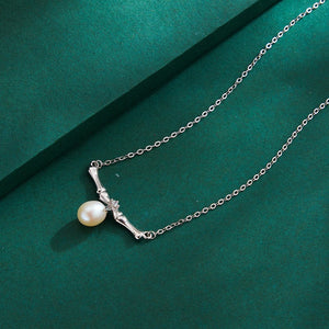 Bamboo Freshwater Pearl Pendant Necklace 925 Sterling Silver Jewelry