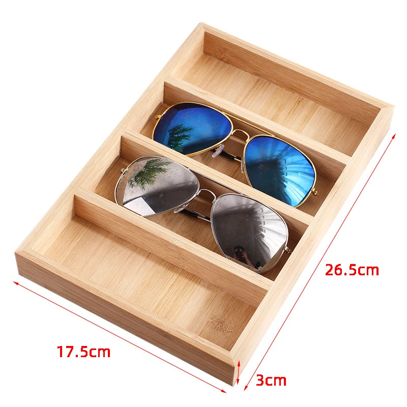 Bamboo Jewelry Display Glasses Tray Organizer