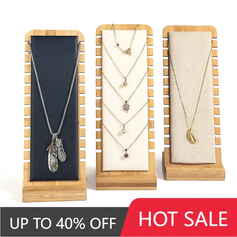 Bamboo Necklace Display Stand Wooden Showcase Holder