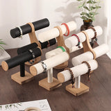Bamboo T-bar Bracelet Display Stand 2-Tier Jewelry Organizer