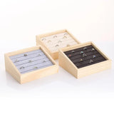 Bamboo Velvet Jewelry Display Tray Ring Box Earring Necklace Storage
