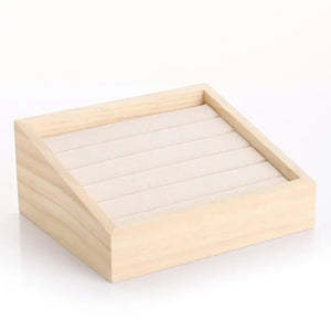 Bamboo Velvet Jewelry Display Tray Ring Box Earring Necklace Storage
