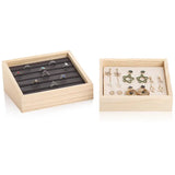 Bamboo Velvet Jewelry Display Tray Ring Box Earring Necklace Storage