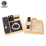 Bamboo Wood Jewelry Display Set Tray Base Necklace Ring Earrings Organizer