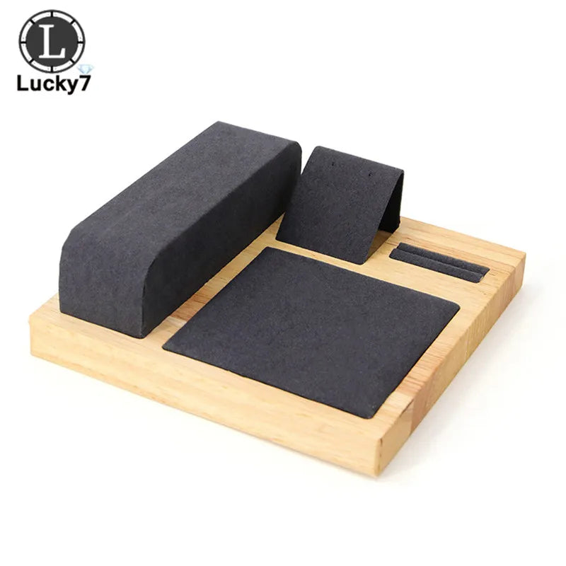 Bamboo Wood Jewelry Display Set Tray Base Necklace Ring Earrings Organizer