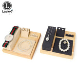 Bamboo Wood Jewelry Display Set Tray Base Necklace Ring Earrings Organizer