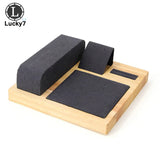 Bamboo Wood Jewelry Display Set Tray Base Necklace Ring Earrings Organizer