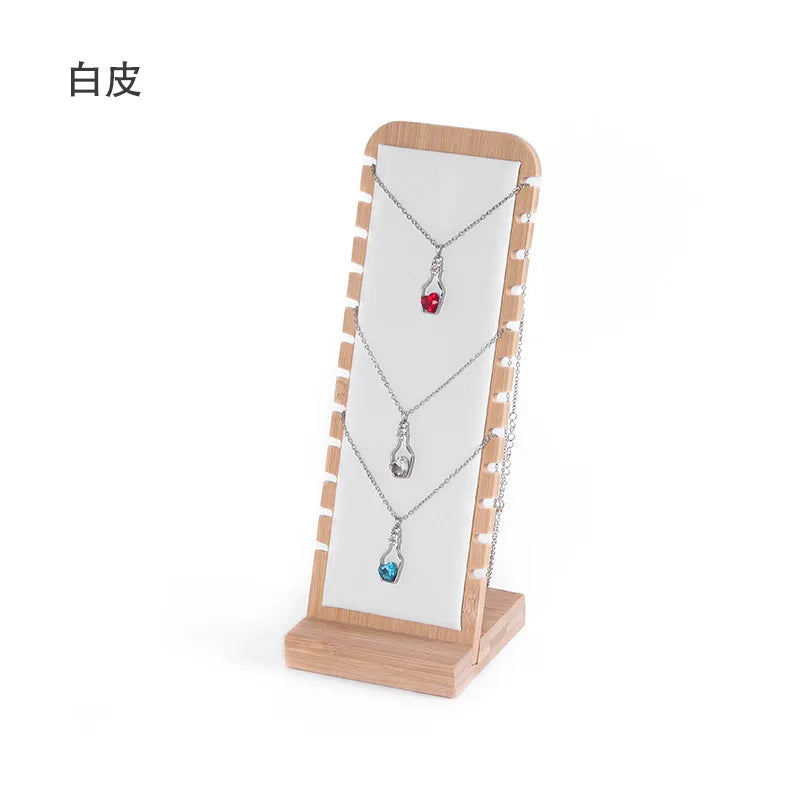 Bamboo Jewelry Necklace Display Stand Easel Showcase Holder