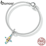 925 Sterling Zircon Flower Cross Pendant for Bracelets