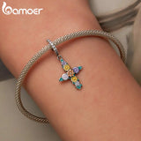 925 Sterling Zircon Flower Cross Pendant for Bracelets