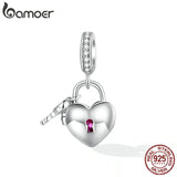 925 Sterling Zircon Heart Lock & Key Pendant for Bracelet & Bangle