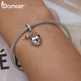 925 Sterling Zircon Heart Lock & Key Pendant for Bracelet & Bangle