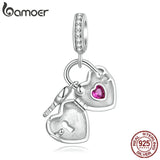 925 Sterling Zircon Heart Lock & Key Pendant for Bracelet & Bangle