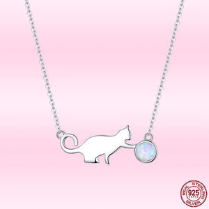 925 Silver Cat Opal Pendant Necklace for Women