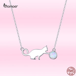 925 Silver Cat Opal Pendant Necklace for Women