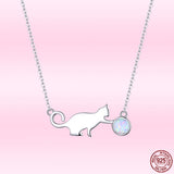 925 Silver Cat Opal Pendant Necklace for Women