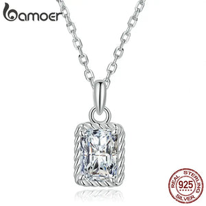 925 Sterling Silver Square Zircon Necklace SCN482