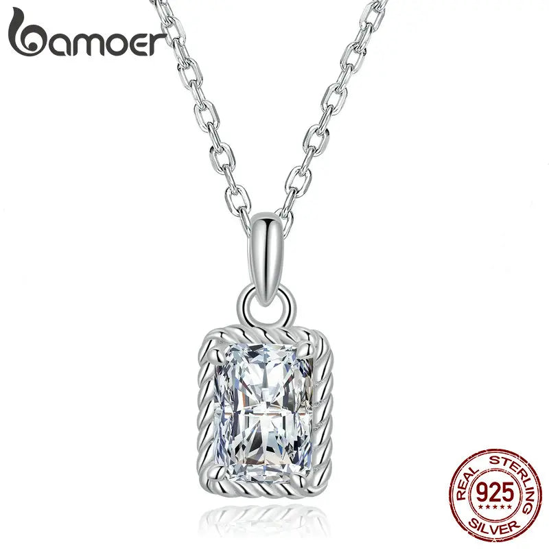 925 Sterling Silver Square Zircon Necklace SCN482