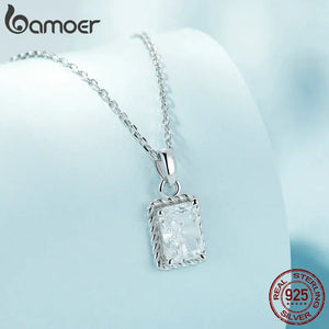 925 Sterling Silver Square Zircon Necklace SCN482