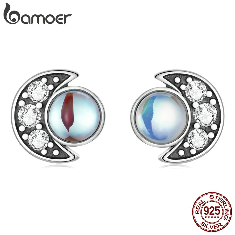 925 Silver Moonstone Ear Studs for Women Girl