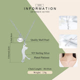 925 Sterling Silver Cat Pendant Necklace Shell Pearl Chain for Women