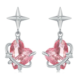 Sterling Silver Girly Planet Heart Stud Earrings