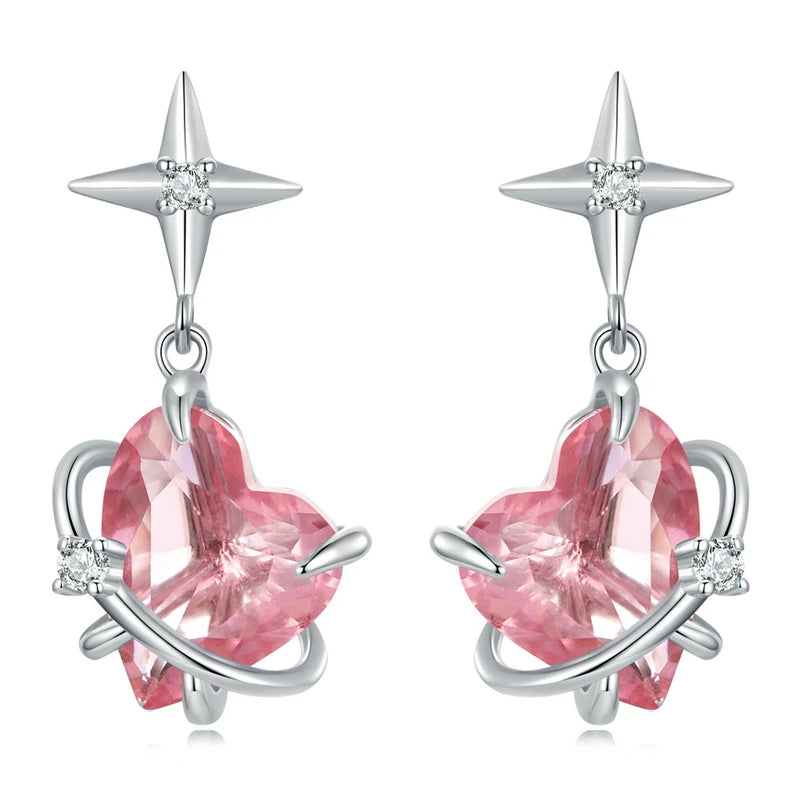 Sterling Silver Girly Planet Heart Stud Earrings