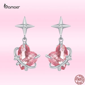 Sterling Silver Girly Planet Heart Stud Earrings