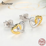 925 Silver Two-Color Heart Ear Studs for Women