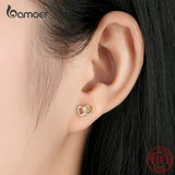 925 Silver Two-Color Heart Ear Studs for Women