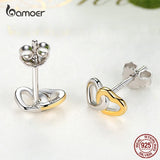 925 Silver Two-Color Heart Ear Studs for Women
