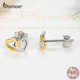 925 Silver Two-Color Heart Ear Studs for Women