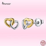 925 Silver Two-Color Heart Ear Studs for Women