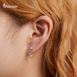 925 Silver Love Ear Studs Pink Bear Drop Earrings
