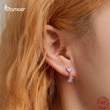 925 Silver Love Ear Studs Pink Bear Drop Earrings