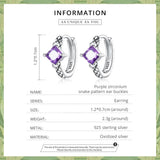 Bamoer 925 Silver Purple Zircon Snake Ear Buckles Women Earrings
