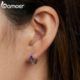 Bamoer 925 Silver Purple Zircon Snake Ear Buckles Women Earrings