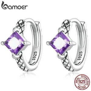Bamoer 925 Silver Purple Zircon Snake Ear Buckles Women Earrings