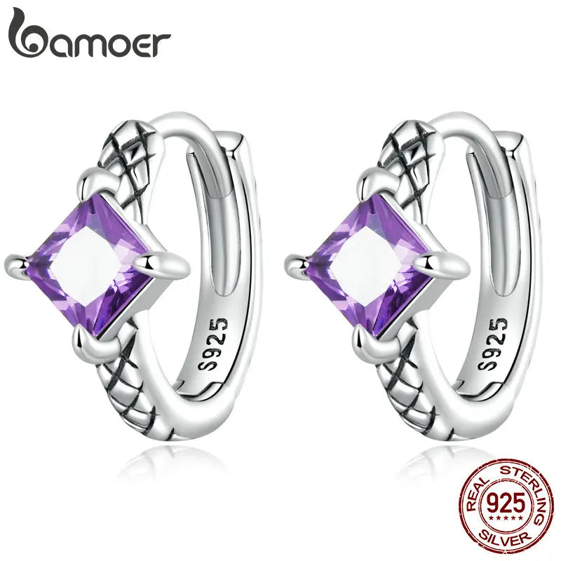 Bamoer 925 Silver Purple Zircon Snake Ear Buckles Women Earrings